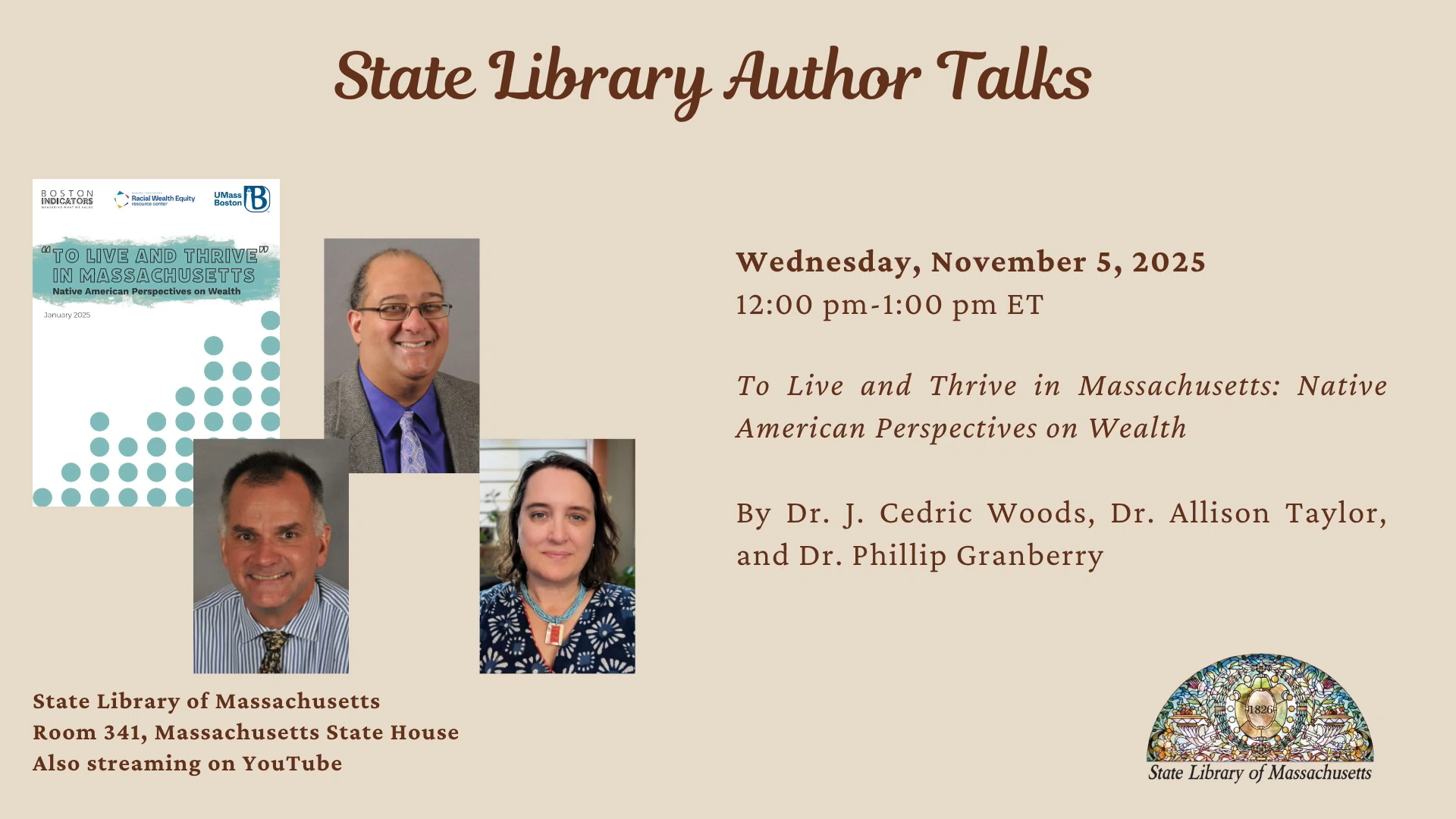 To Live and Thrive in Massachusetts: Native American Perspectives on Wealth | MA State Library Author Talk